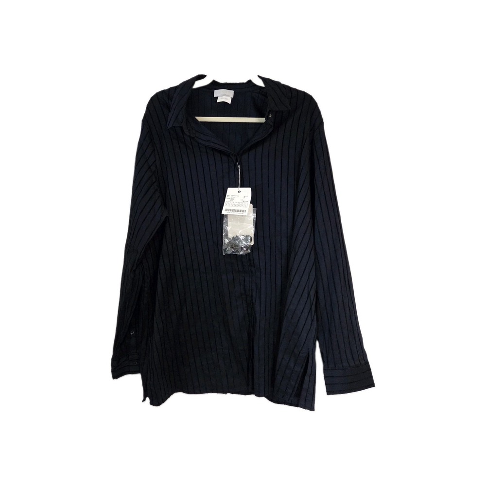 Marina Rinaldi "BETULLA" Long Sleeve Button Up Navy/ Black Velvet Stripes 20W